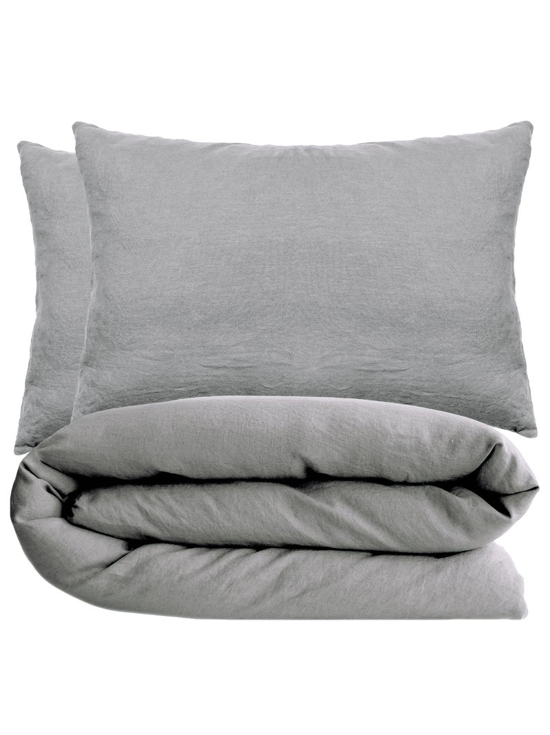 Parure de lit coton lavé PALACE Taie 50x70 cm Gris foncé - Kiabi