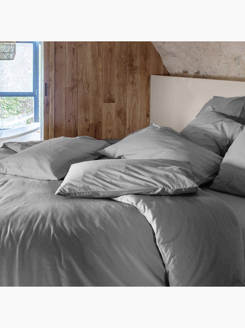 Parure de lit coton lavé PALACE Taie 50x70 cm Gris foncé - Kiabi