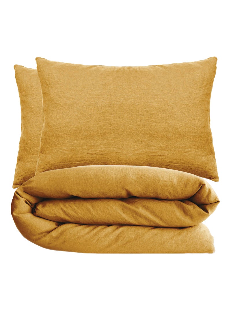 Parure de lit coton lavé PALACE Taie 50x70 cm Jaune or - Kiabi