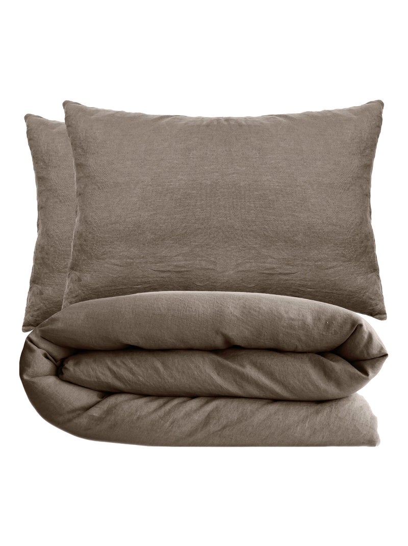 Parure de lit coton lavé PALACE Taie 50x70 cm Marron tabac - Kiabi