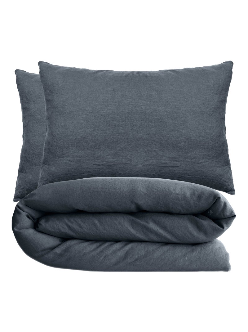 Parure de lit coton lavé PALACE Taie 50x70 cm Noir mat - Kiabi