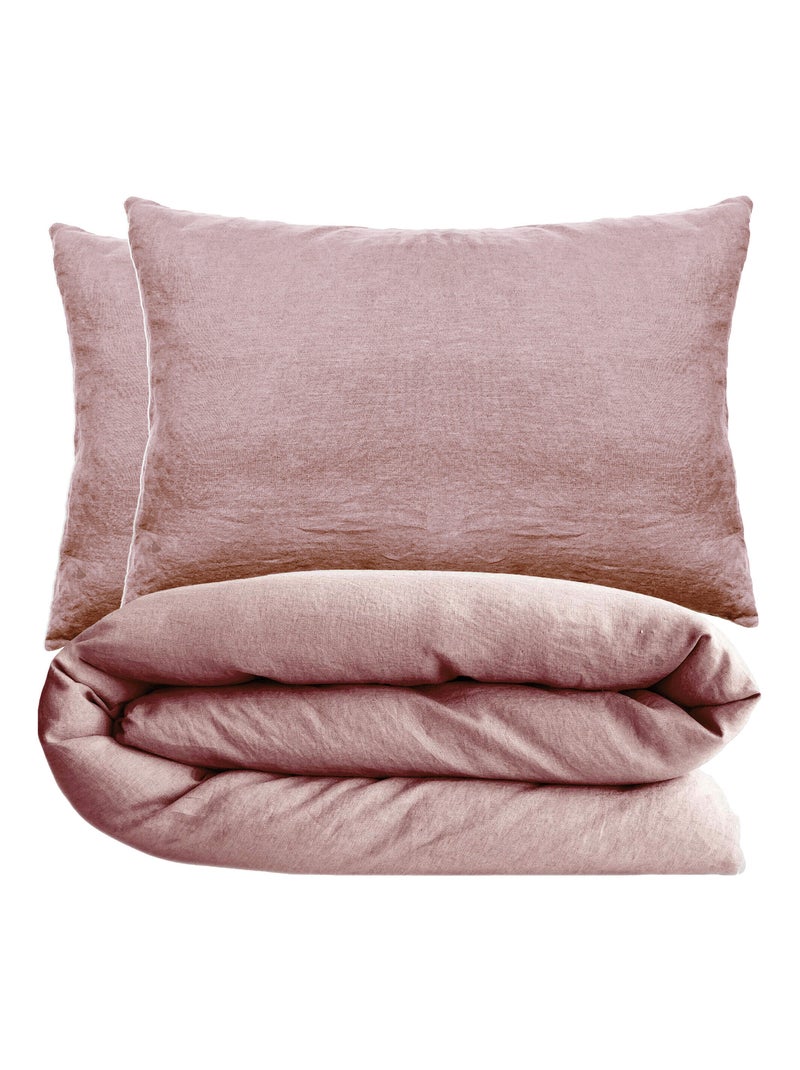 Parure de lit coton lavé PALACE Taie 50x70 cm Rose - Kiabi