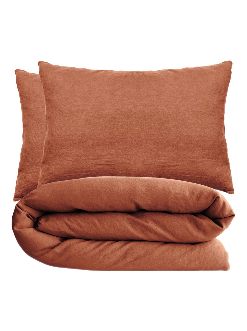 Parure de lit coton lavé PALACE Taie 50x70 cm Rouge foncé - Kiabi