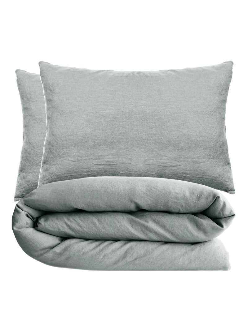 Parure de lit coton lavé PALACE Taie 50x70 cm Vert anis - Kiabi