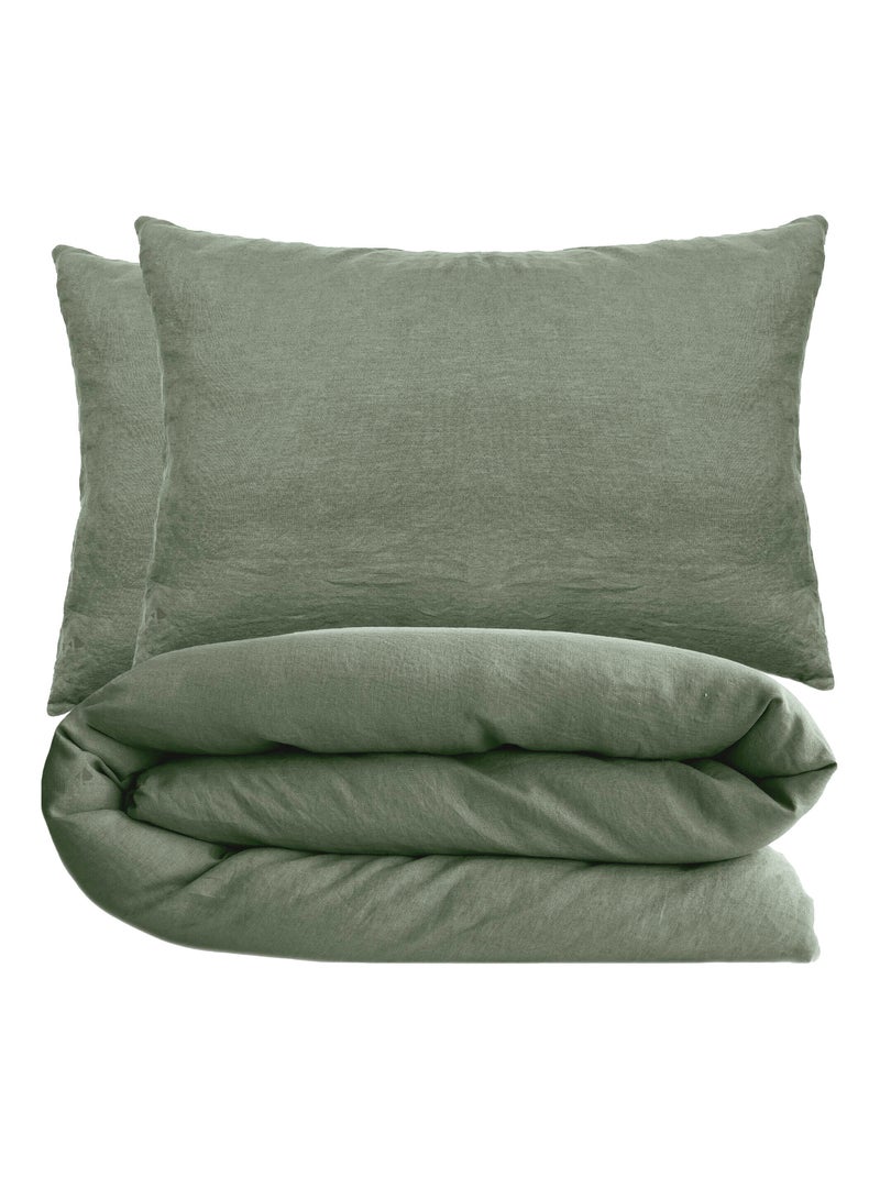 Parure de lit coton lavé PALACE Taie 50x70 cm Vert bouteille - Kiabi