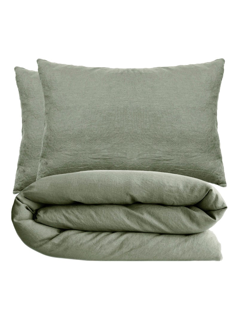 Parure de lit coton lavé PALACE Taie 50x70 cm Vert clair - Kiabi