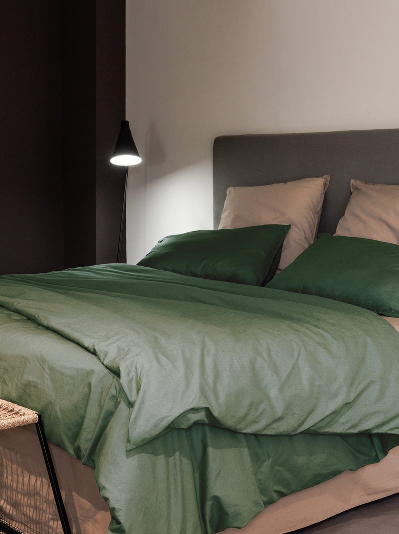 Parure de lit coton lavé PALACE Taie 50x70 cm Vert jade - Kiabi