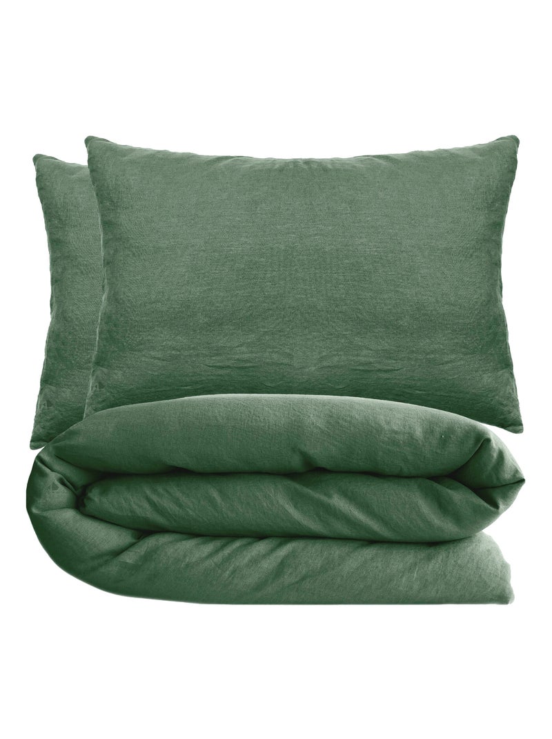 Parure de lit coton lavé PALACE Taie 50x70 cm Vert jade - Kiabi