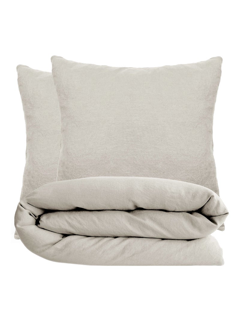 Parure de lit coton lavé PALACE Taie 65x65 cm Beige argile - Kiabi