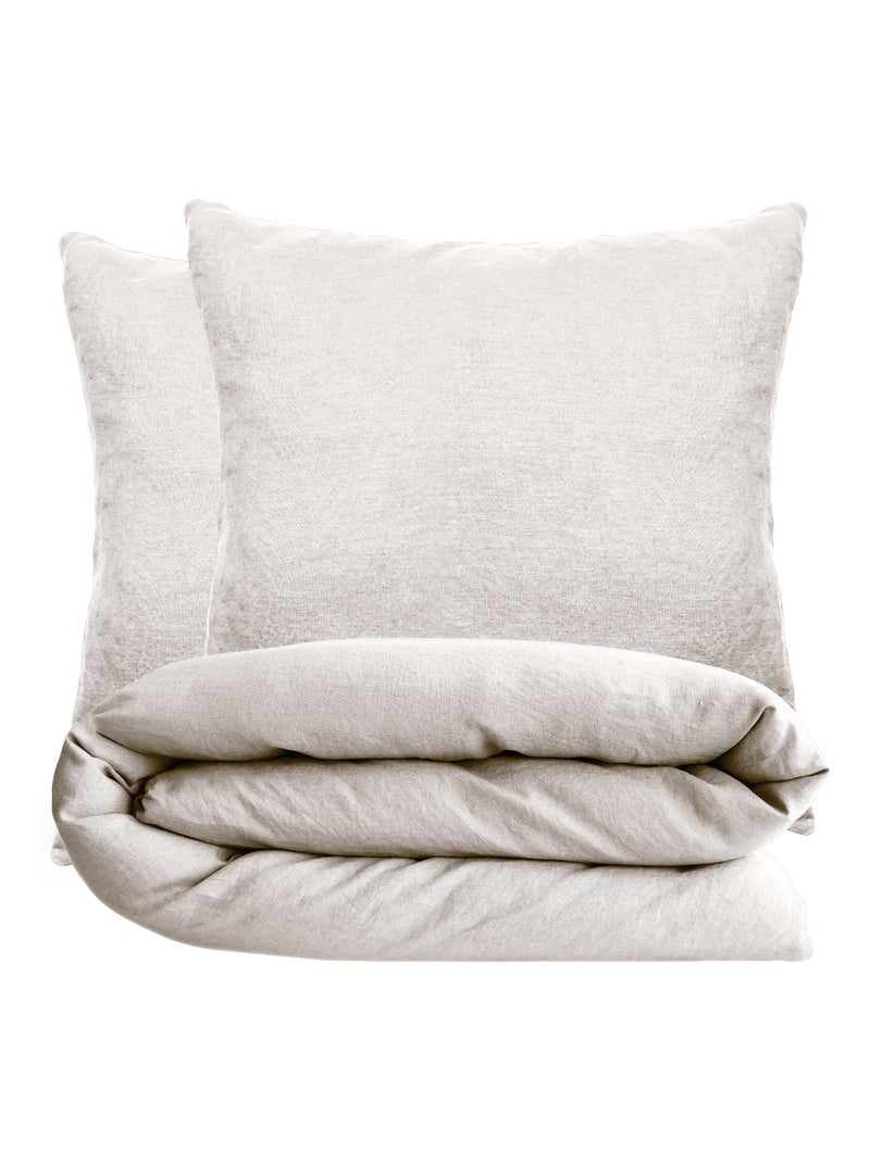 Parure de lit coton lavé PALACE Taie 65x65 cm Blanc cassé - Kiabi