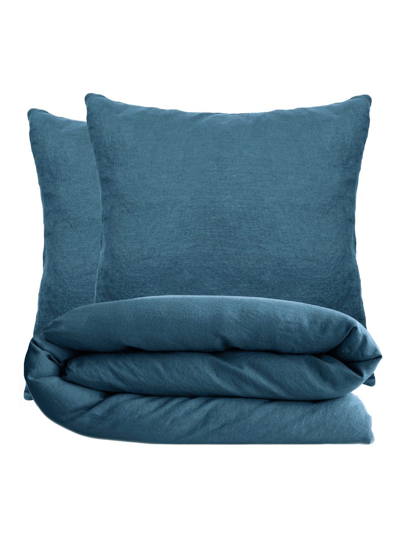 Parure de lit coton lavé PALACE Taie 65x65 cm Bleu marine - Kiabi