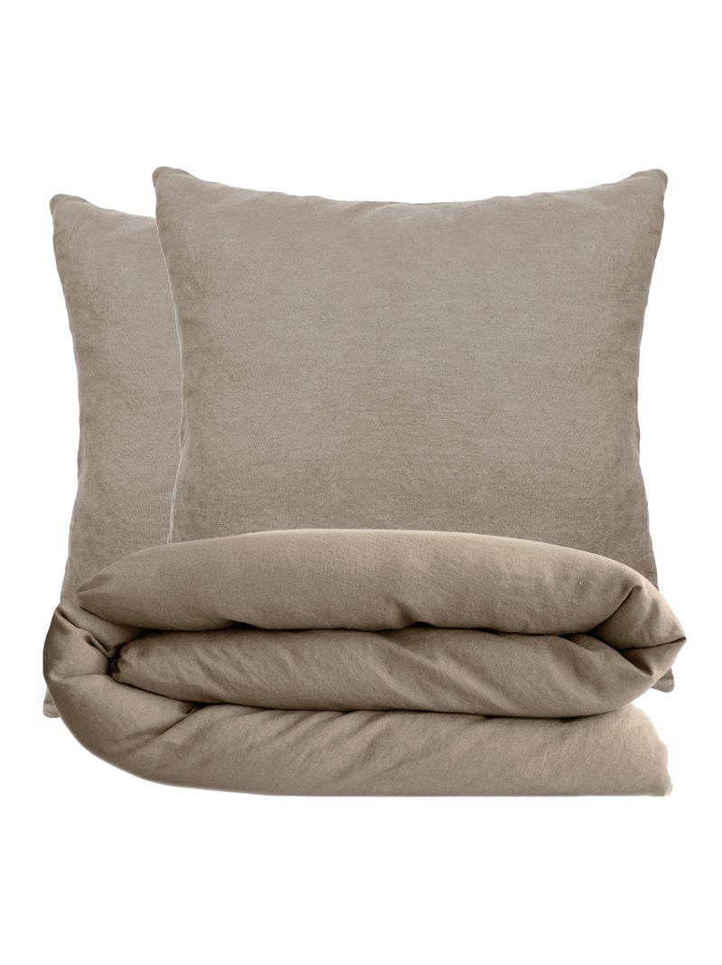 Parure de lit coton lavé PALACE Taie 65x65 cm Camel - Kiabi