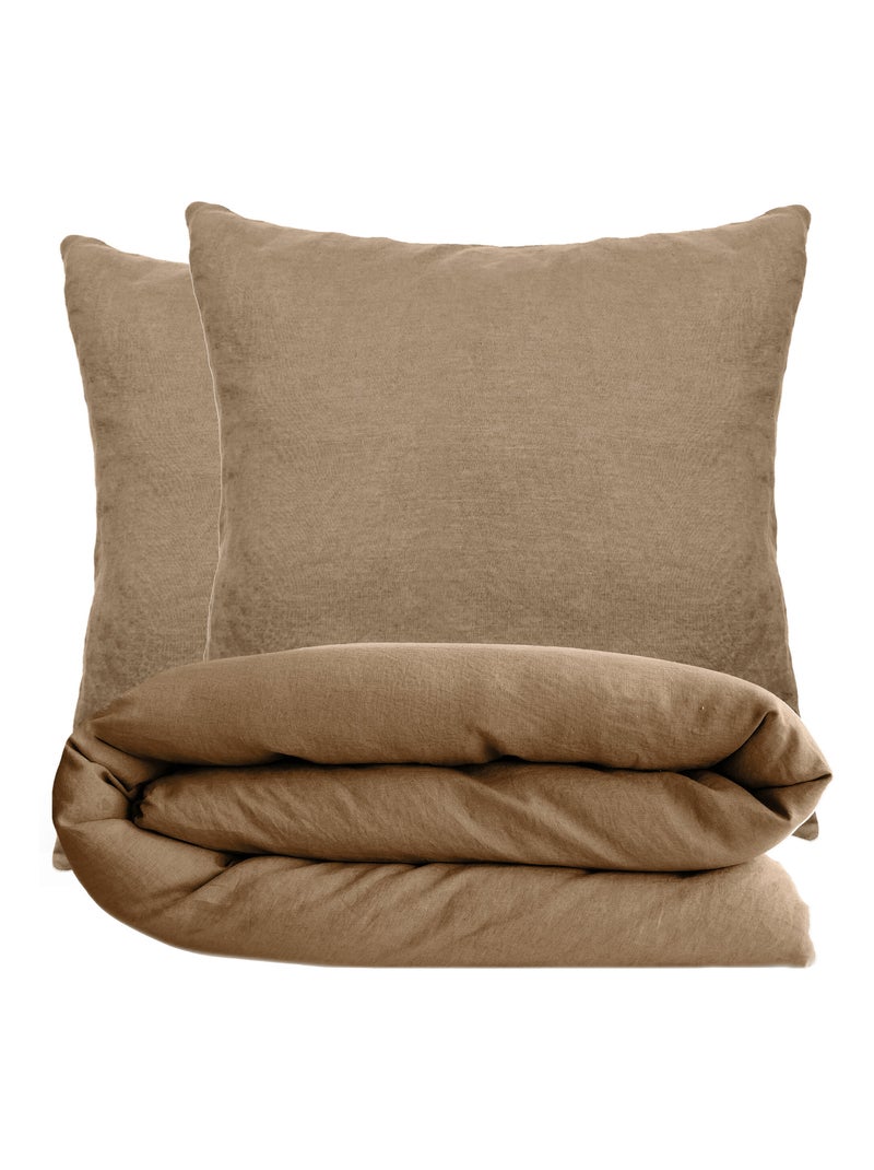 Parure de lit coton lavé PALACE Taie 65x65 cm Cognac - Kiabi