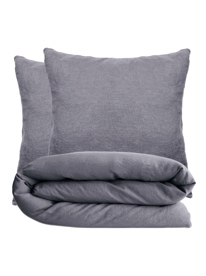 Parure de lit coton lavé PALACE Taie 65x65 cm gris anthracite - Kiabi