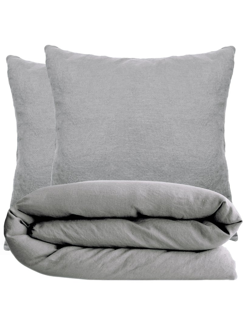 Parure de lit coton lavé PALACE Taie 65x65 cm Gris foncé - Kiabi
