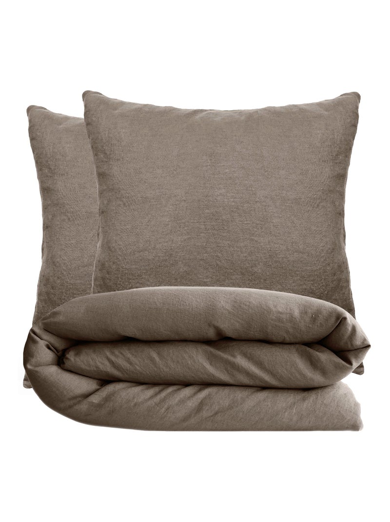 Parure de lit coton lavé PALACE Taie 65x65 cm Marron tabac - Kiabi
