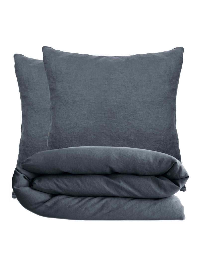 Parure de lit coton lavé PALACE Taie 65x65 cm Noir mat - Kiabi