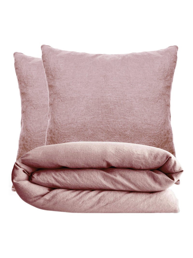Parure de lit coton lavé PALACE Taie 65x65 cm Rose - Kiabi