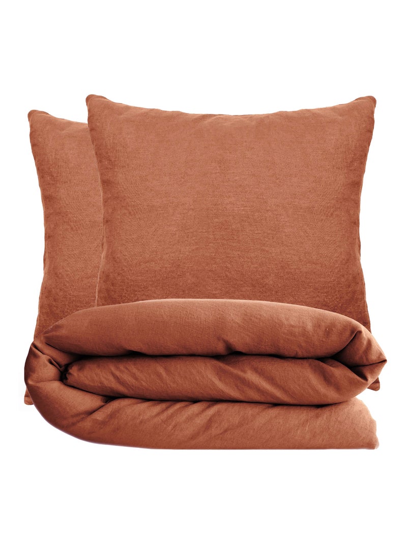 Parure de lit coton lavé PALACE Taie 65x65 cm Rouge foncé - Kiabi