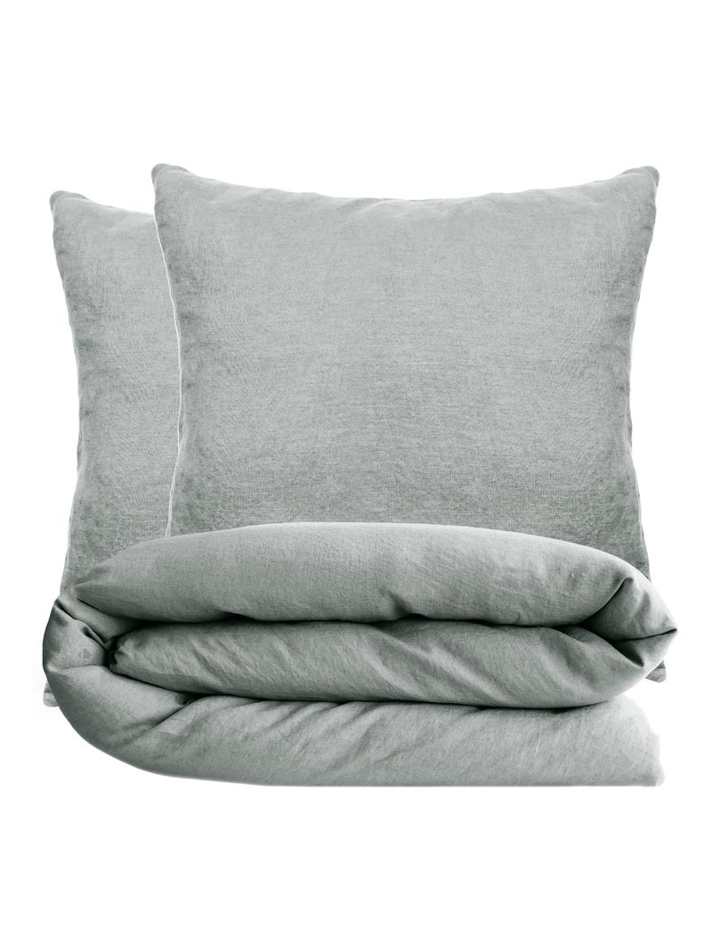 Parure de lit coton lavé PALACE Taie 65x65 cm Vert anis - Kiabi
