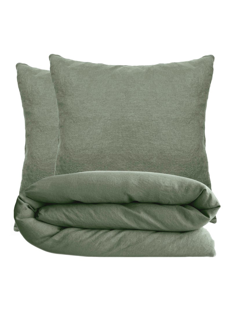 Parure de lit coton lavé PALACE Taie 65x65 cm Vert bouteille - Kiabi
