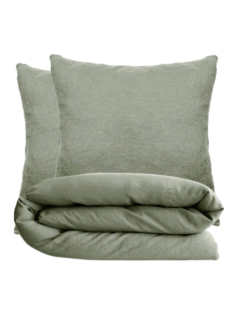 Parure de lit coton lavé PALACE Taie 65x65 cm Vert clair - Kiabi