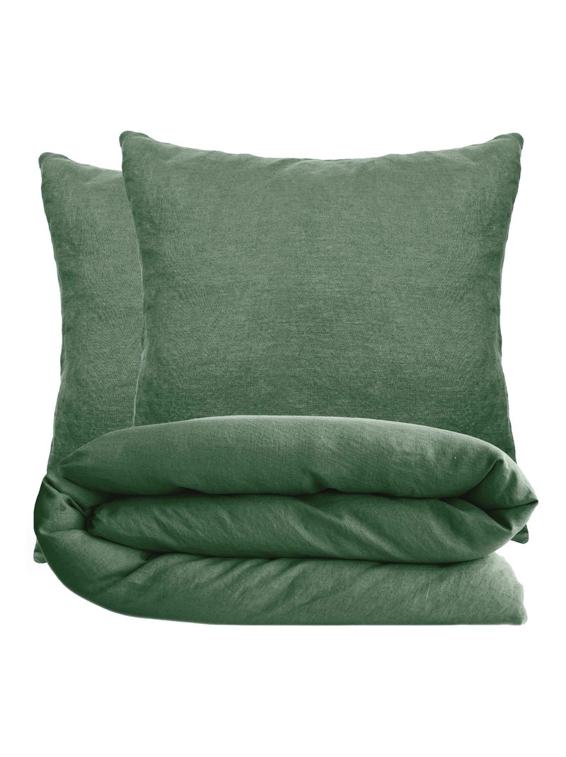 Parure de lit coton lavé PALACE Taie 65x65 cm Vert jade - Kiabi