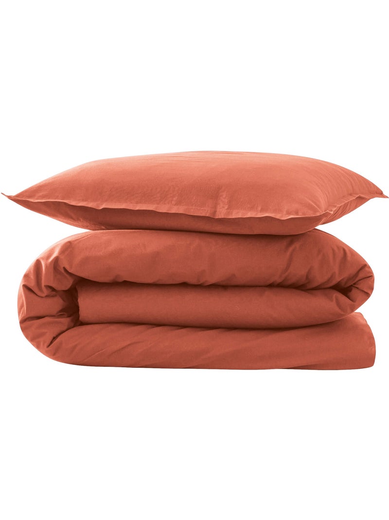 Parure de lit coton lavé Terracotta - Kiabi