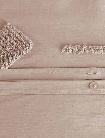 Parure de lit coton lavé tufté 2 places rose poudré Ariane