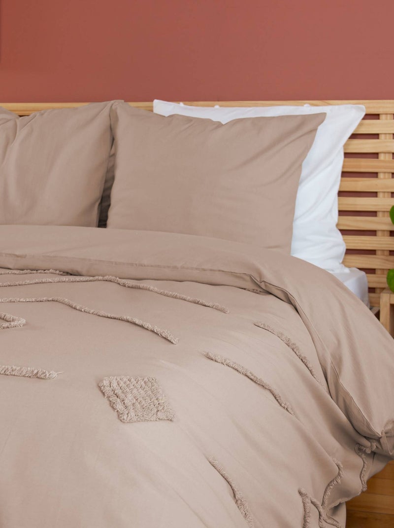 Parure de lit coton lavé tufté 2 places rose poudré Ariane Rose clair - Kiabi