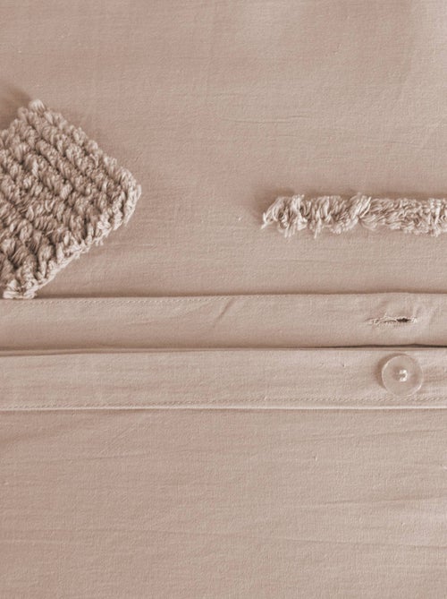 Parure de lit coton lavé tufté 2 places rose poudré Ariane - Kiabi