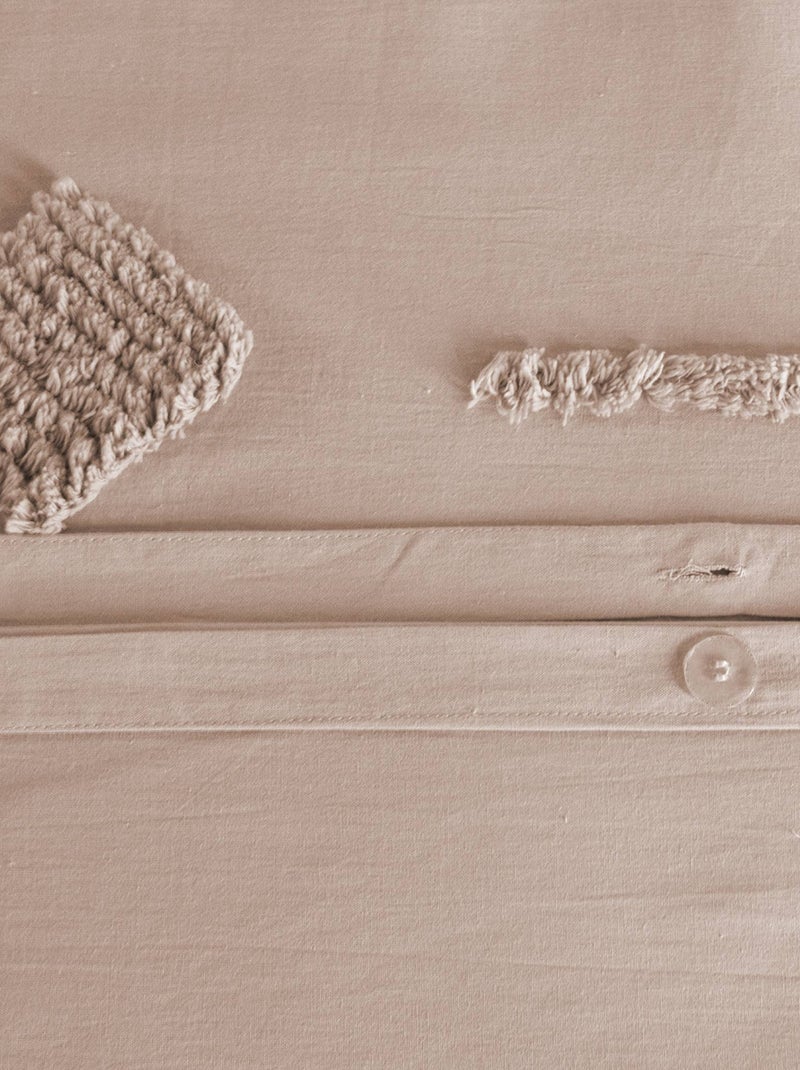 Parure de lit coton lavé tufté 2 places rose poudré Ariane Rose clair - Kiabi