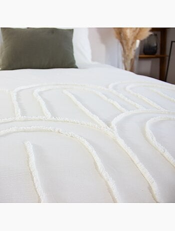 Parure de lit coton lavé tufté motif arches rétro 2 places blanc Hera