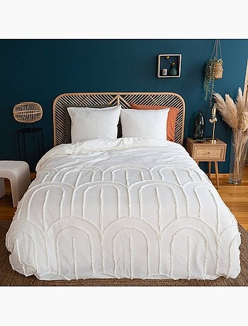 Parure de lit coton lavé tufté motif arches rétro 2 places blanc Hera