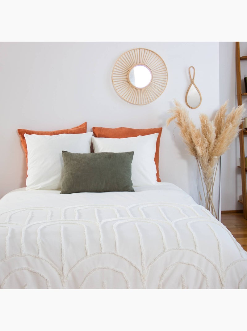 Parure de lit coton lavé tufté motif arches rétro 2 places blanc Hera Blanc - Kiabi