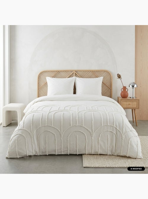 Parure de lit coton lavé tufté motif arches rétro 2 places blanc hera - Kiabi Parure de lit coton lavé tufté motif arches rétro 2 places blanc hera - Kiabi