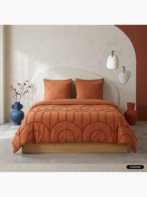 Parure de lit coton lavé tufté motifs arches rétro 2 places terracotta hera - Kiabi Parure de lit coton lavé tufté motifs arches rétro 2 places terracotta hera - Kiabi