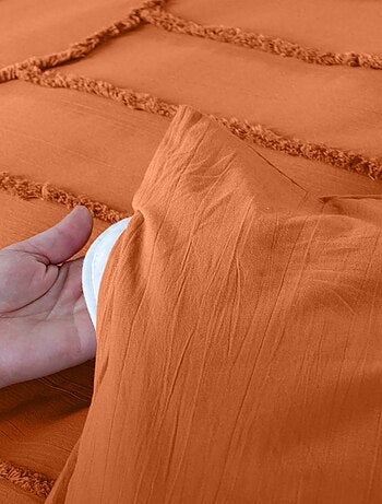 Parure de lit coton lavé tufté motifs arches rétro 2 places terracotta Hera