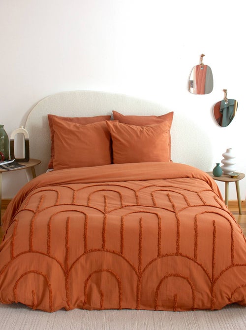 Parure de lit coton lavé tufté motifs arches rétro 2 places terracotta Hera - Kiabi