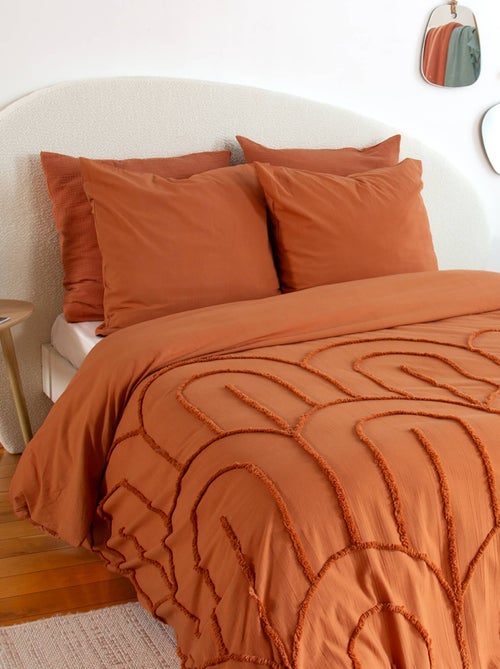 Parure de lit coton lavé tufté motifs arches rétro 2 places terracotta Hera - Kiabi