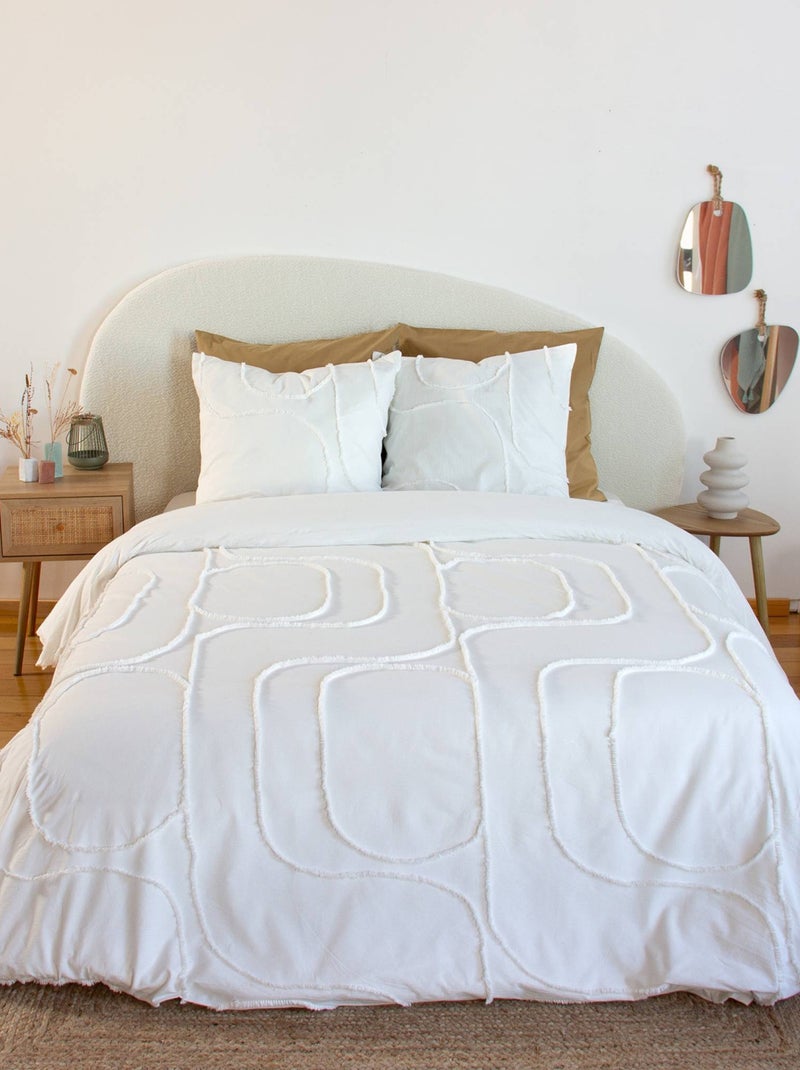 Parure de lit coton lavé tufté motifs arrondis 2 places blanc Hestia Blanc - Kiabi