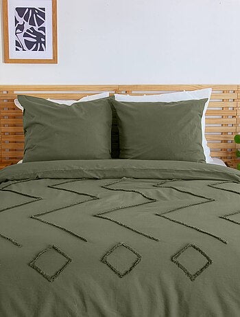 Parure de lit coton lavé tufté motifs ethniques 2 places vert Demeter