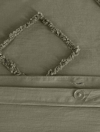 Parure de lit coton lavé tufté motifs ethniques 2 places vert Demeter