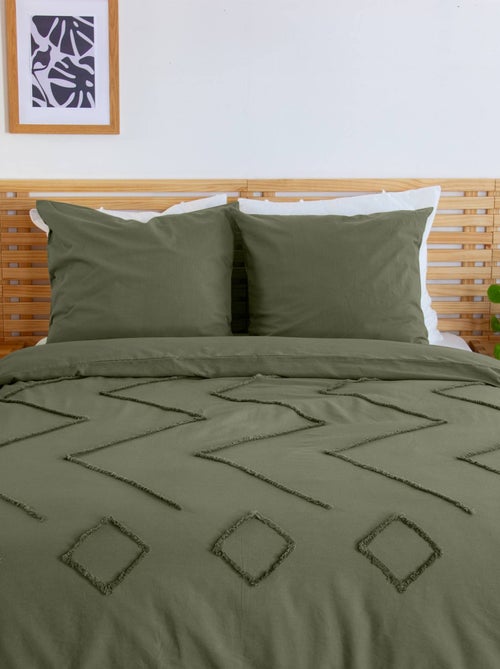 Parure de lit coton lavé tufté motifs ethniques 2 places vert Demeter - Kiabi Parure de lit coton lavé tufté motifs ethniques 2 places vert Demeter - Kiabi