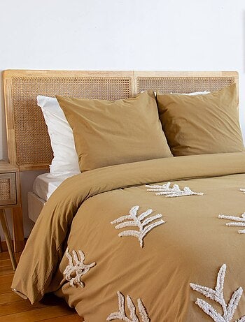 Parure de lit coton lavé tufté motifs végétaux 2 places moutarde Artemis