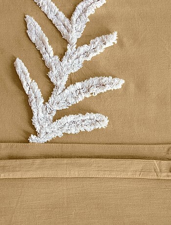 Parure de lit coton lavé tufté motifs végétaux 2 places moutarde Artemis