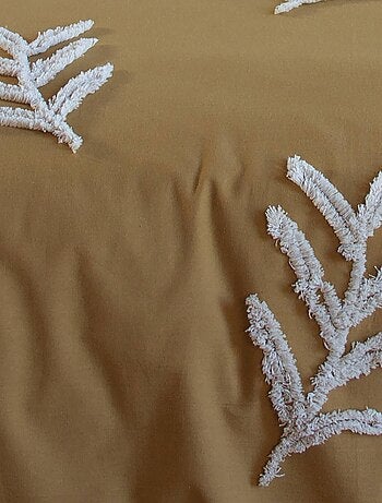 Parure de lit coton lavé tufté motifs végétaux 2 places moutarde Artemis