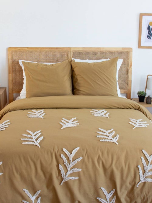 Parure de lit coton lavé tufté motifs végétaux 2 places moutarde Artemis - Kiabi