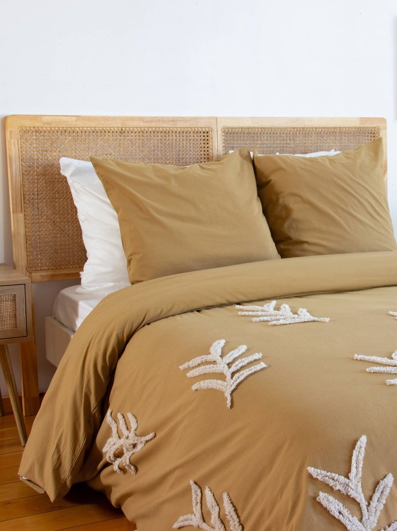 Parure de lit coton lavé tufté motifs végétaux 2 places moutarde Artemis Moutarde - Kiabi