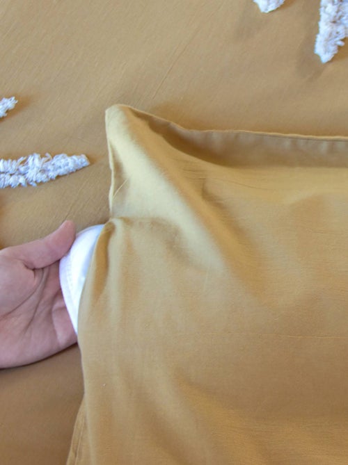 Parure de lit coton lavé tufté motifs végétaux 2 places moutarde Artemis - Kiabi
